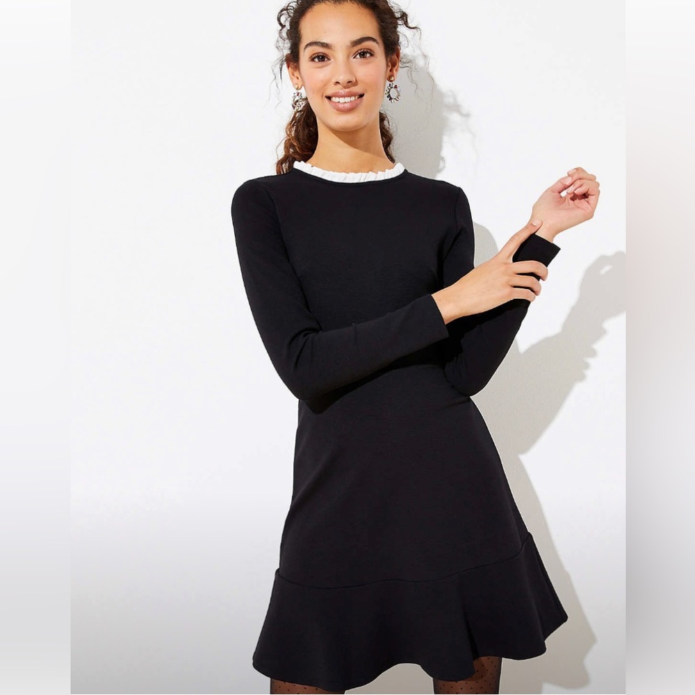 Black loft Ruffle Flounce Flare Dress